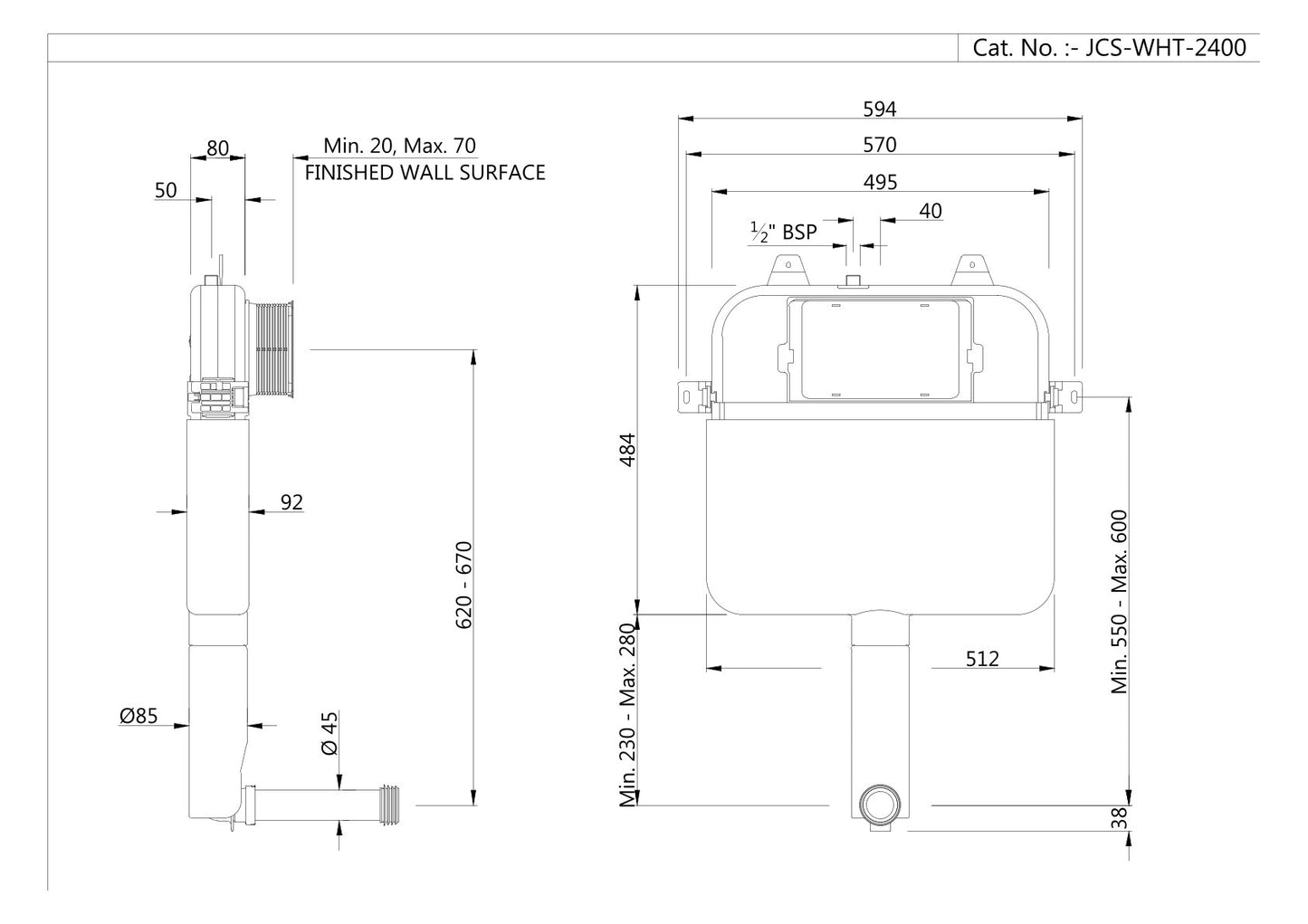 Jaquar Single piece Slim Concealed Cistern Body (JCS-WHT-2400)